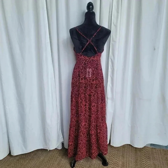 NWT AMERICA and BEYOND Lace-Up Back Red Tiered Sheer Maxi Dress Cover up M - Picture 5 of 11